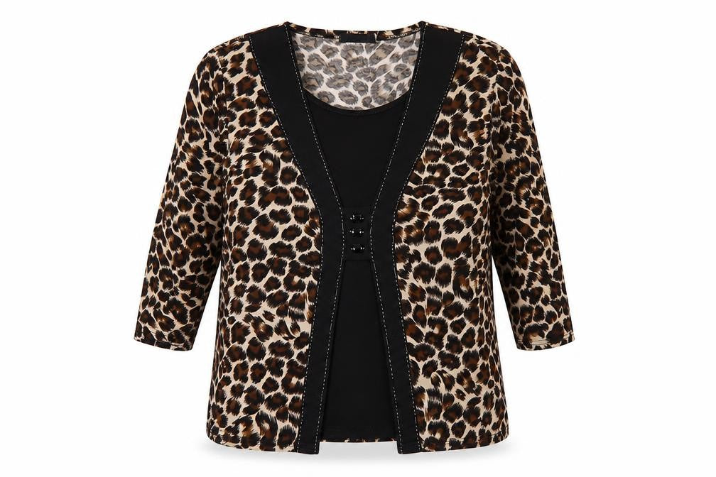 Front view of Envy women’s leopard print tunic blouse 2xl multicoloured 3/4 sleeve