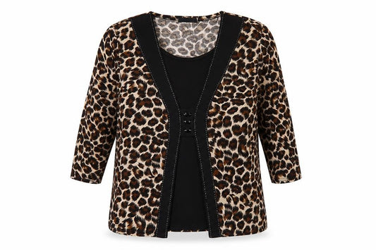 Front view of Envy women’s leopard print tunic blouse 2xl multicoloured 3/4 sleeve