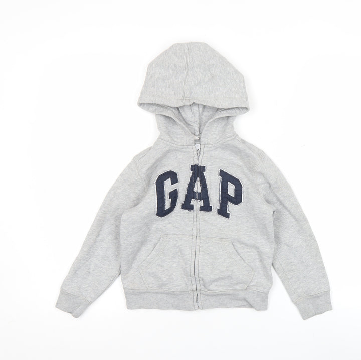 GAP Boys Grey Full Zip Hoodie 5 Years Cotton Blend Logo Casual