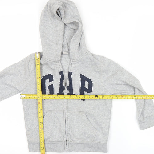 GAP Boys Grey Full Zip Hoodie 5 Years Cotton Blend Logo Casual
