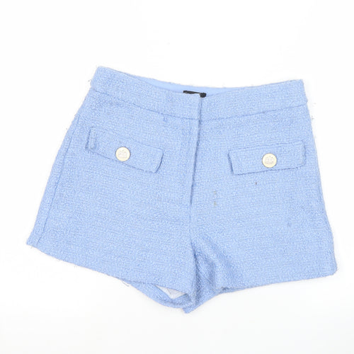 River Island Women Blue Size 10 Bouclé High Rise Shorts
