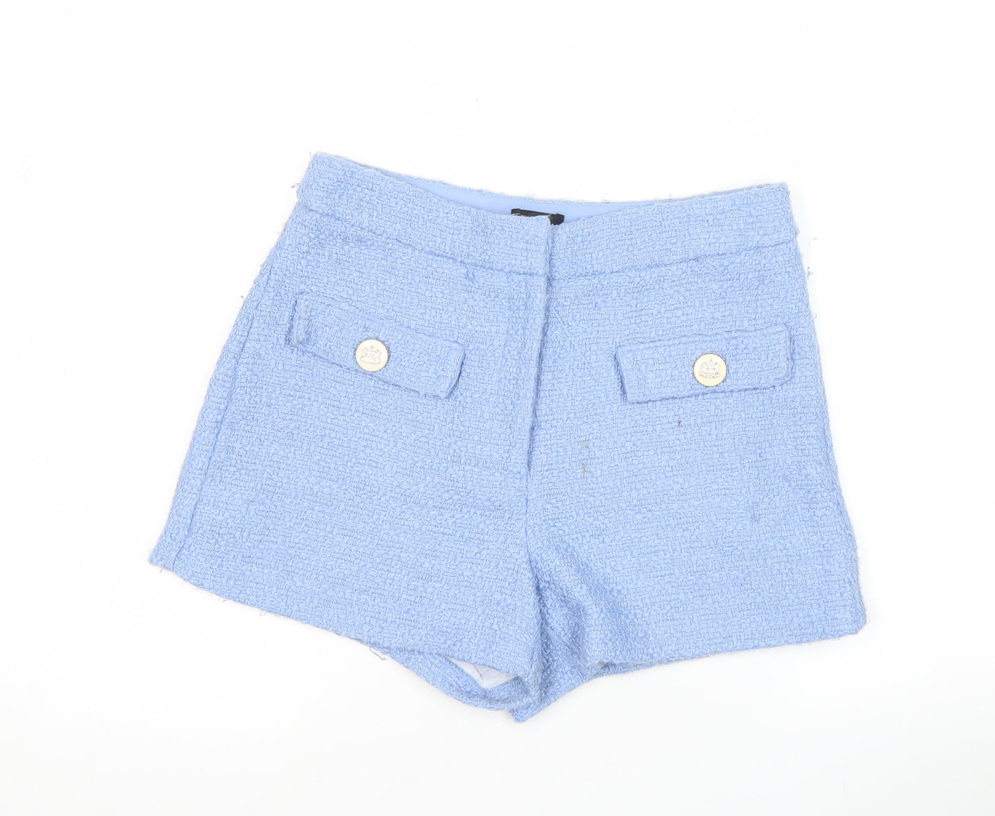 River Island Women Blue Size 10 Bouclé High Rise Shorts