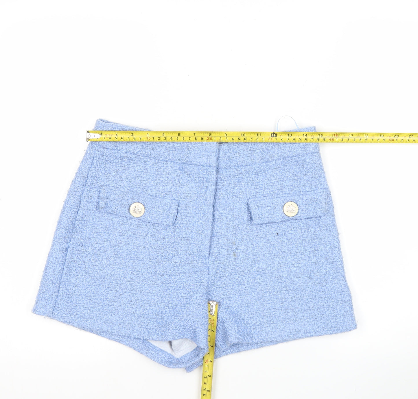River Island Women Blue Size 10 Bouclé High Rise Shorts