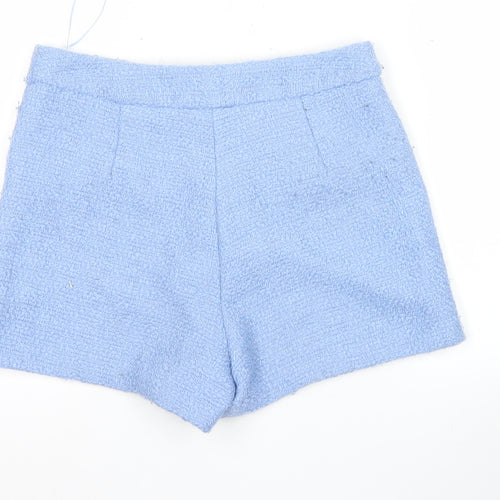 River Island Women Blue Size 10 Bouclé High Rise Shorts