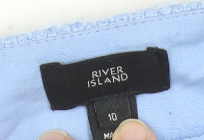 River Island Women Blue Size 10 Bouclé High Rise Shorts