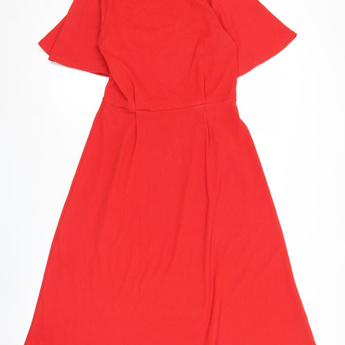 H&M Women’s Red Fit & Flare Dress Size 8 Short Sleeve Knee Length