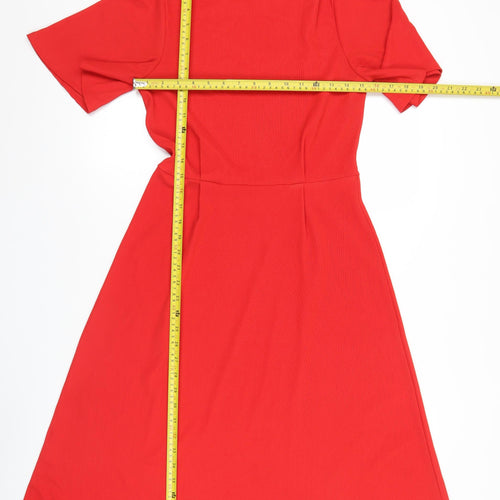 H&M Women’s Red Fit & Flare Dress Size 8 Short Sleeve Knee Length