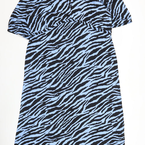 Noosnow Womens Blue Black Animal Print Midi Shift Dress XL
