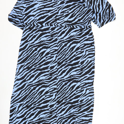 Noosnow Womens Blue Black Animal Print Midi Shift Dress XL