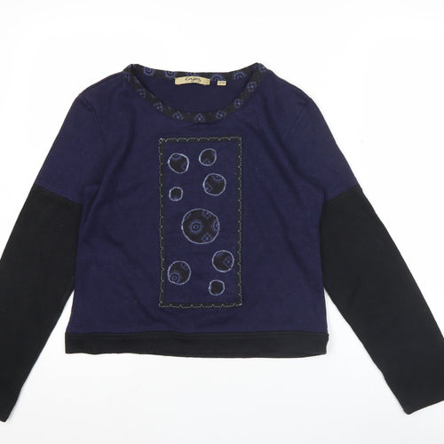 Enjoy Womens Blue Embroidered Long Sleeve T-Shirt Size 14