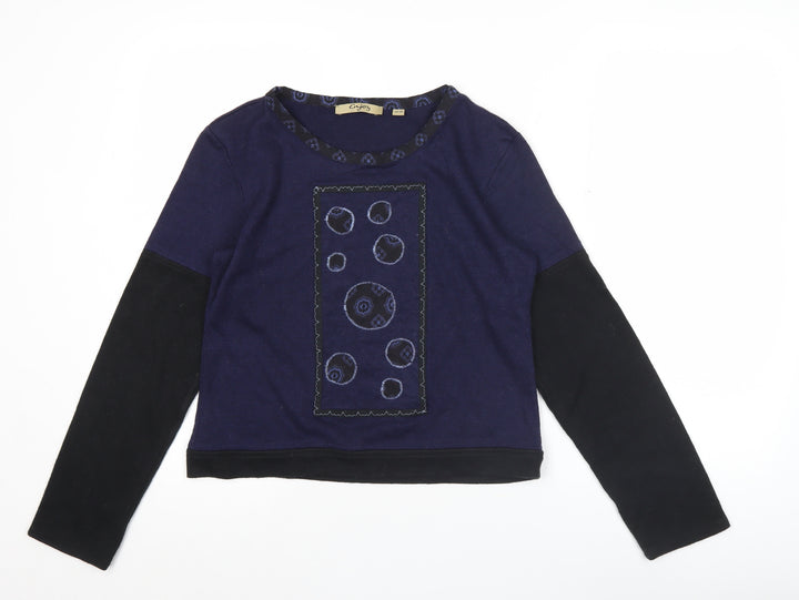 Enjoy Womens Blue Embroidered Long Sleeve T-Shirt Size 14