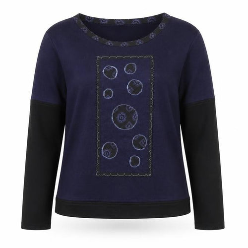 Enjoy Womens Blue Embroidered Long Sleeve T-Shirt Size 14