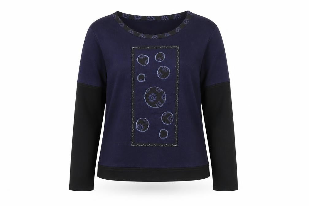 Enjoy Womens Blue Embroidered Long Sleeve T-Shirt Size 14