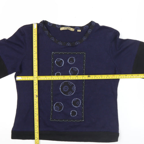 Enjoy Womens Blue Embroidered Long Sleeve T-Shirt Size 14