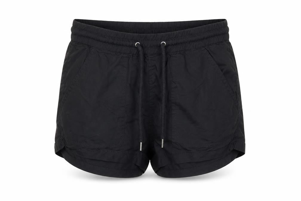 Front view of H&M Women Black, size 4, Regular Shorts 100% Lyocell Drawstring