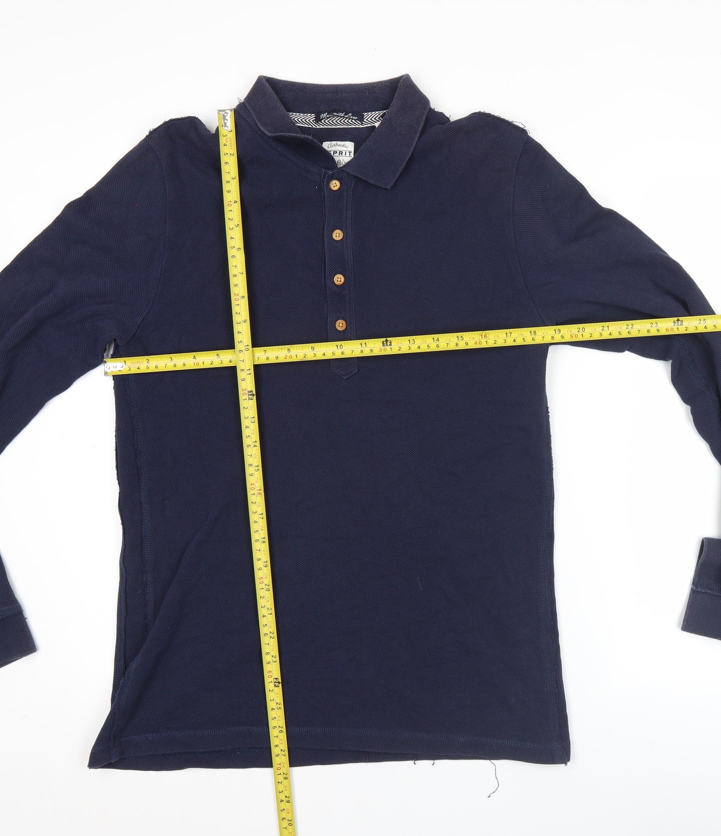 Esprit Men’s Blue Long Sleeve Polo Shirt Size M Cotton Classic Casual