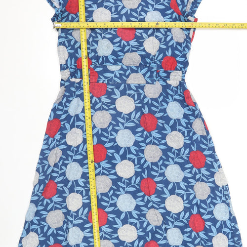 Seasalt Women’s Blue Floral A-Line Cotton Knee Length Dress Size 10
