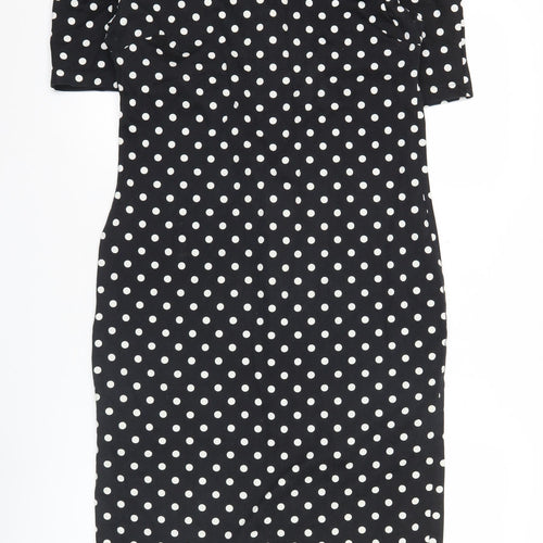 Dorothy Perkins Women Black Polka Dot Sheath Dress Size 14