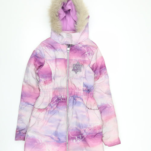 Disney Frozen Girls Pink Purple Puffer Jacket Coat Age 11 Years Hooded