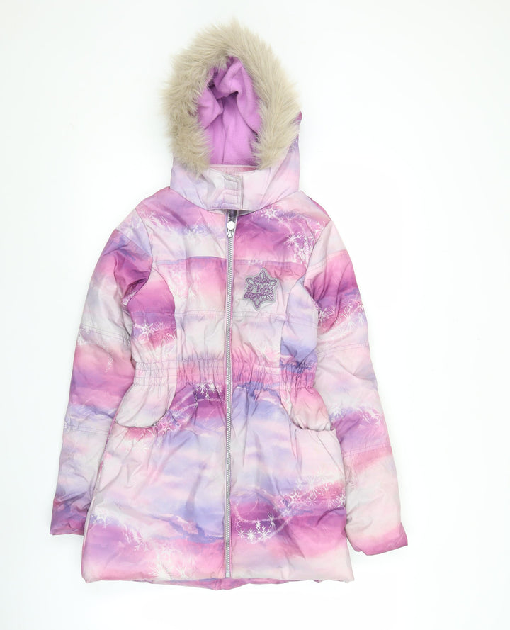 Disney Frozen Girls Pink Purple Puffer Jacket Coat Age 11 Years Hooded