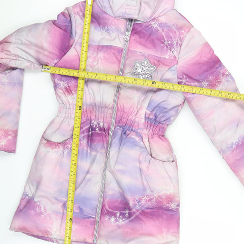 Disney Frozen Girls Pink Purple Puffer Jacket Coat Age 11 Years Hooded