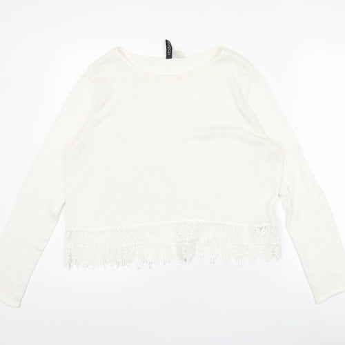 Divided Women's White Cropped Lace Fringe Blouse Size 12
