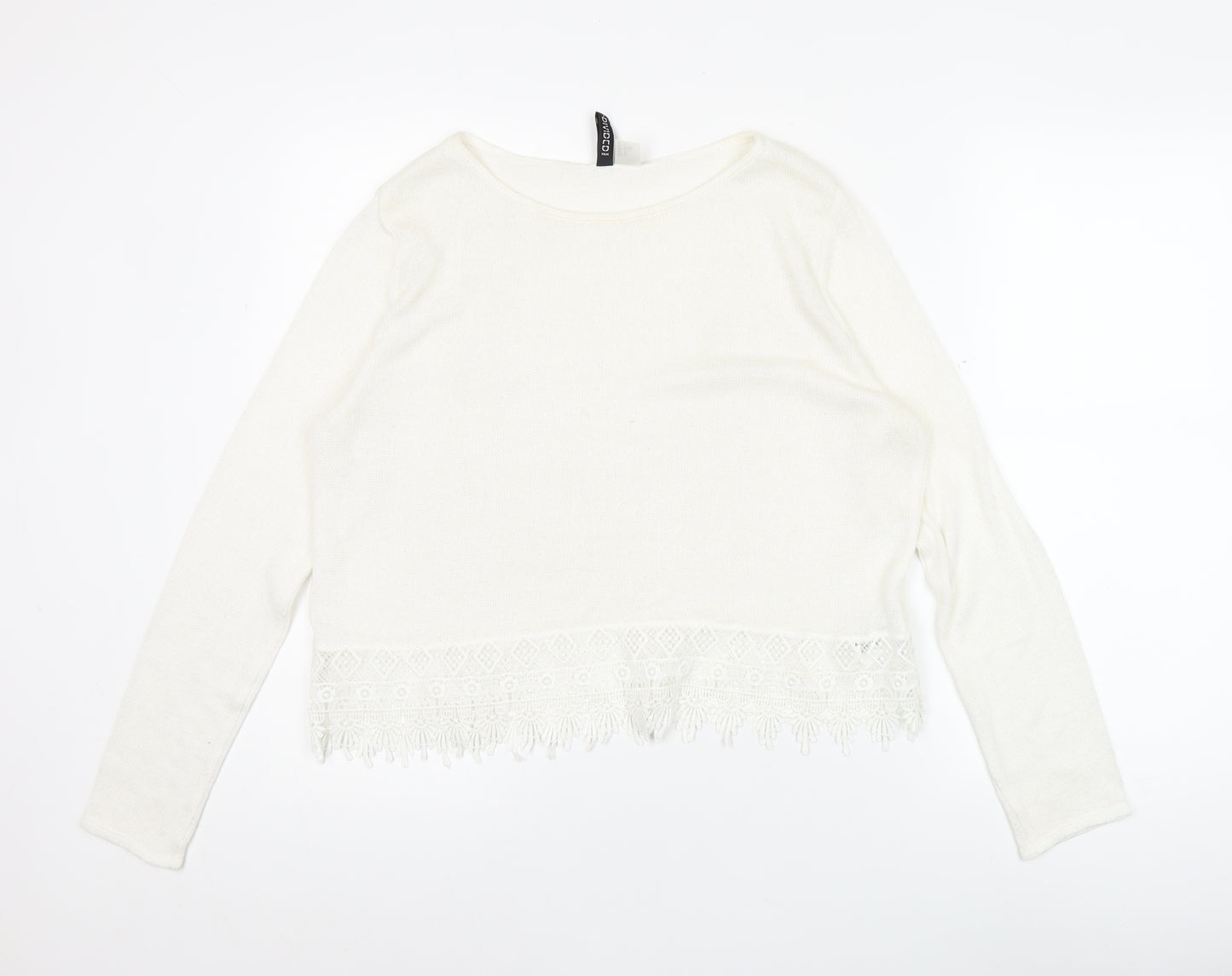 Divided Women's White Cropped Lace Fringe Blouse Size 12