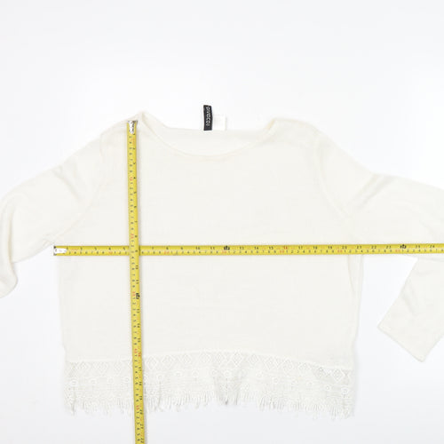 Divided Women's White Cropped Lace Fringe Blouse Size 12