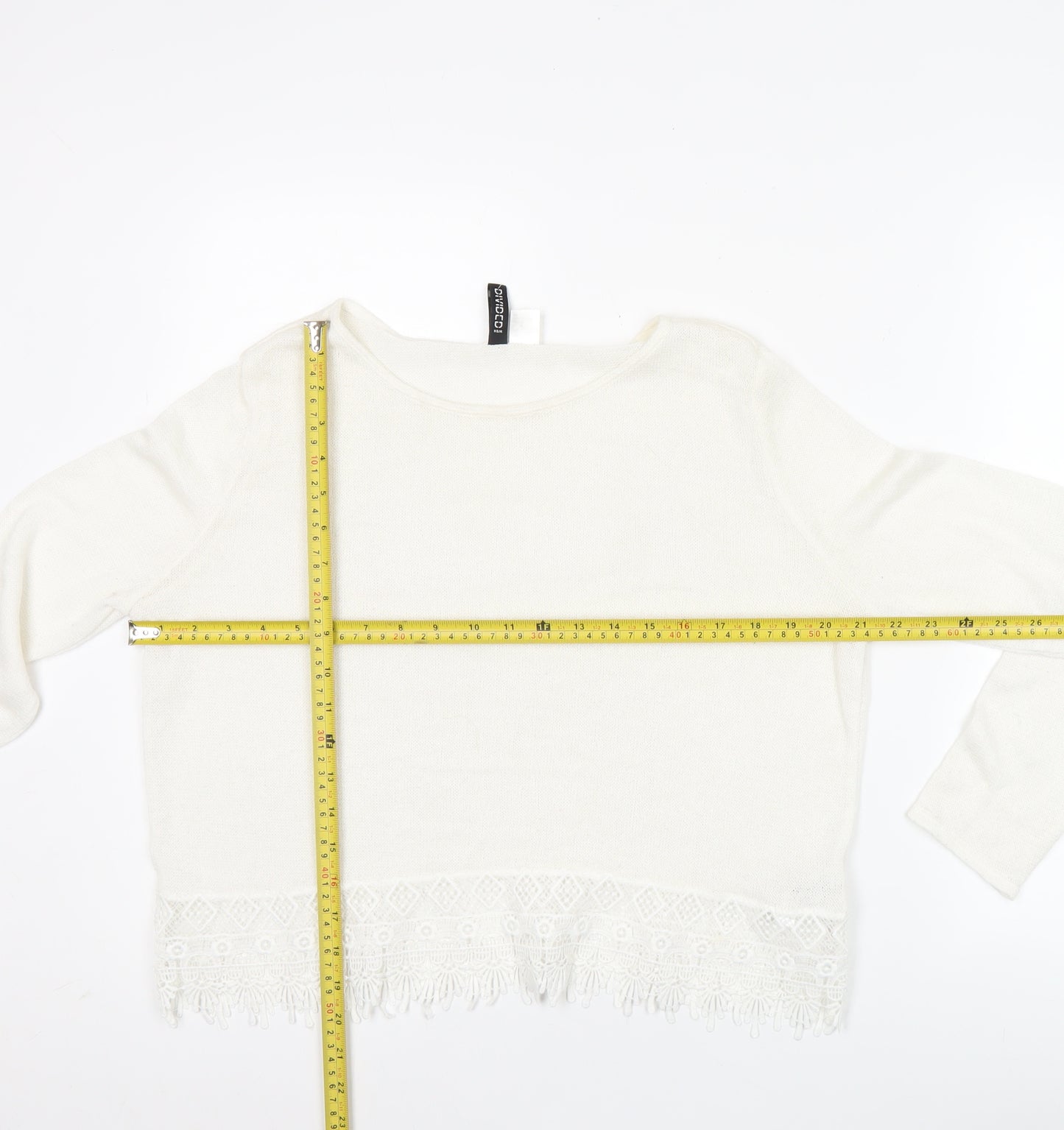 Divided Women's White Cropped Lace Fringe Blouse Size 12
