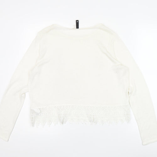 Divided Women's White Cropped Lace Fringe Blouse Size 12