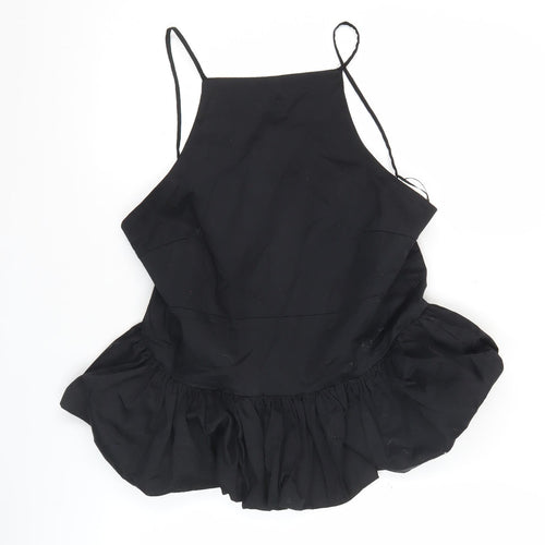 Zara Women Black Halter Camisole Tank Top L Ruffle Party