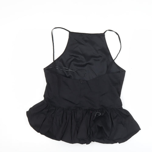 Zara Women Black Halter Camisole Tank Top L Ruffle Party