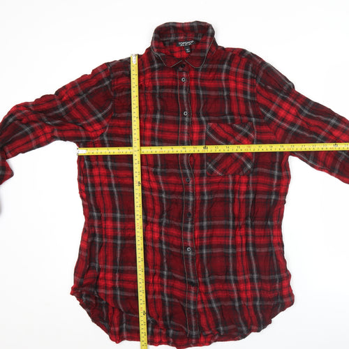 Topshop Women Red Plaid Button-Up Shirt UK 8 Long Sleeve Casual Viscose