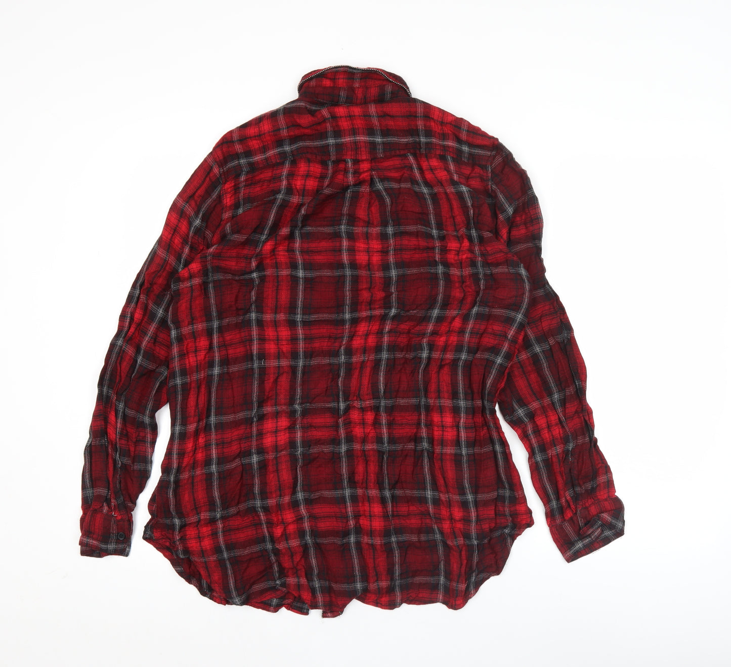 Topshop Women Red Plaid Button-Up Shirt UK 8 Long Sleeve Casual Viscose