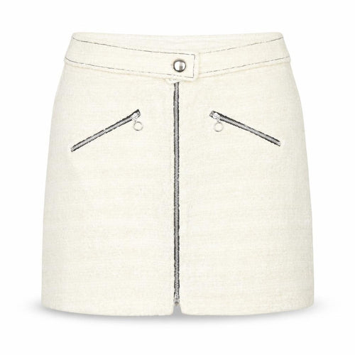 Zara Women’s Ivory Tweed Mini Skirt M Zip Front Lined Cotton Blend