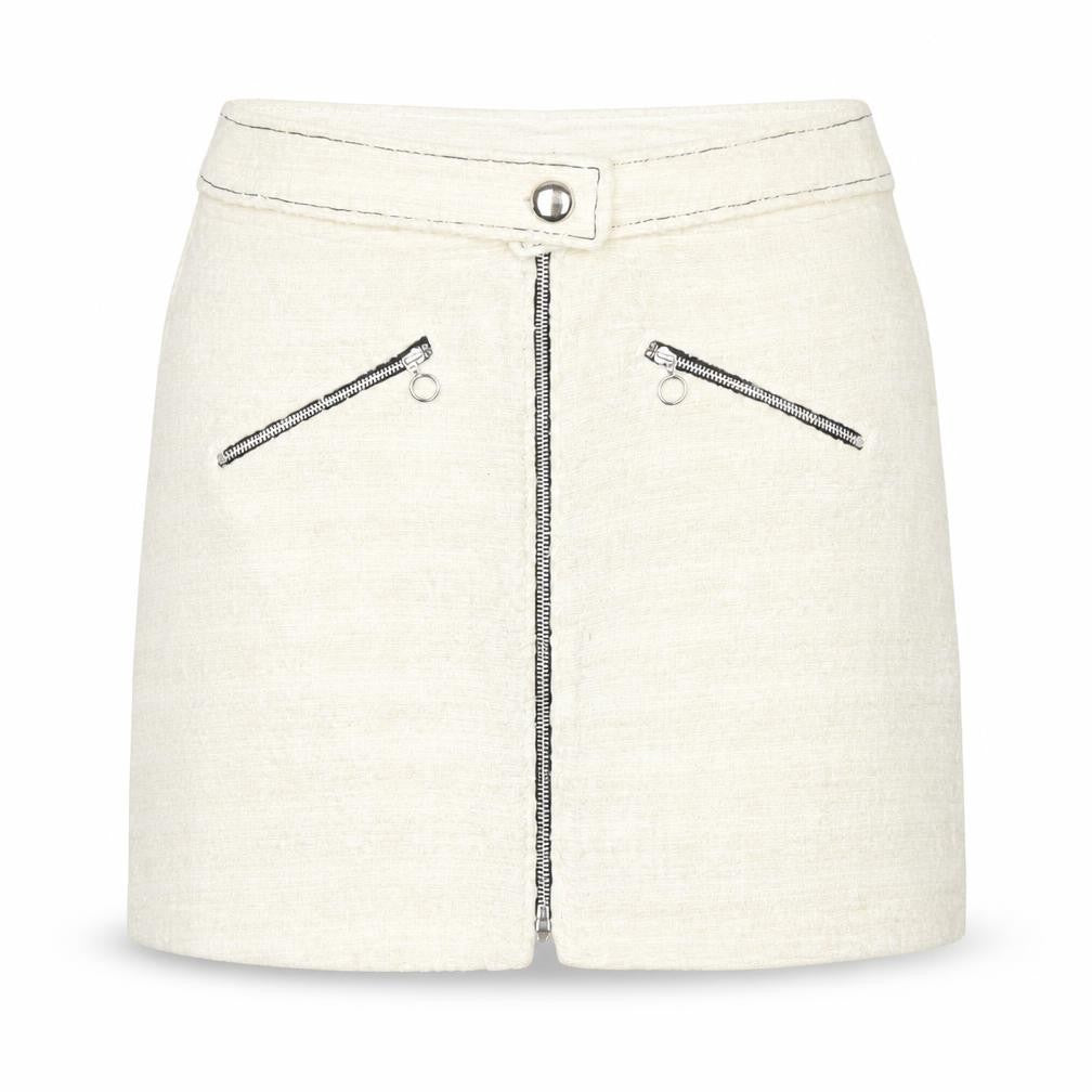 Zara Women’s Ivory Tweed Mini Skirt M Zip Front Lined Cotton Blend