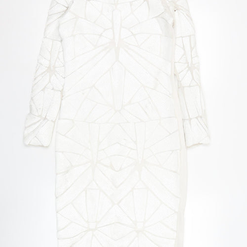 Missguided Women’s White Bodycon Sequin Dress Size 10 Long Sleeve