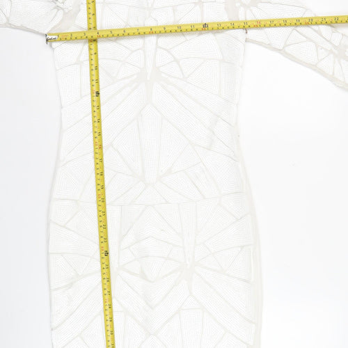 Missguided Women’s White Bodycon Sequin Dress Size 10 Long Sleeve