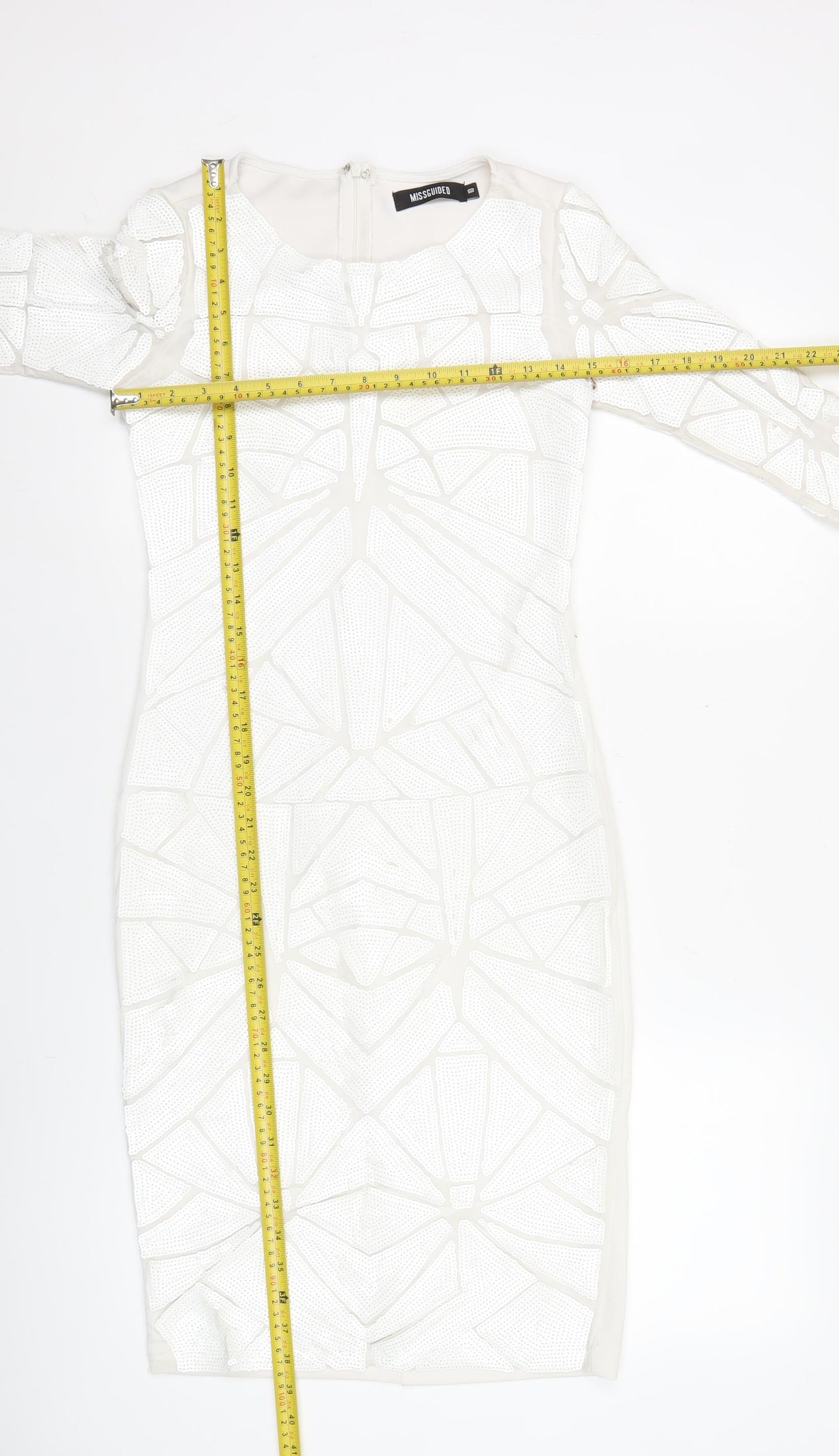 Missguided Women’s White Bodycon Sequin Dress Size 10 Long Sleeve