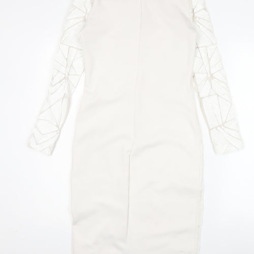Missguided Women’s White Bodycon Sequin Dress Size 10 Long Sleeve