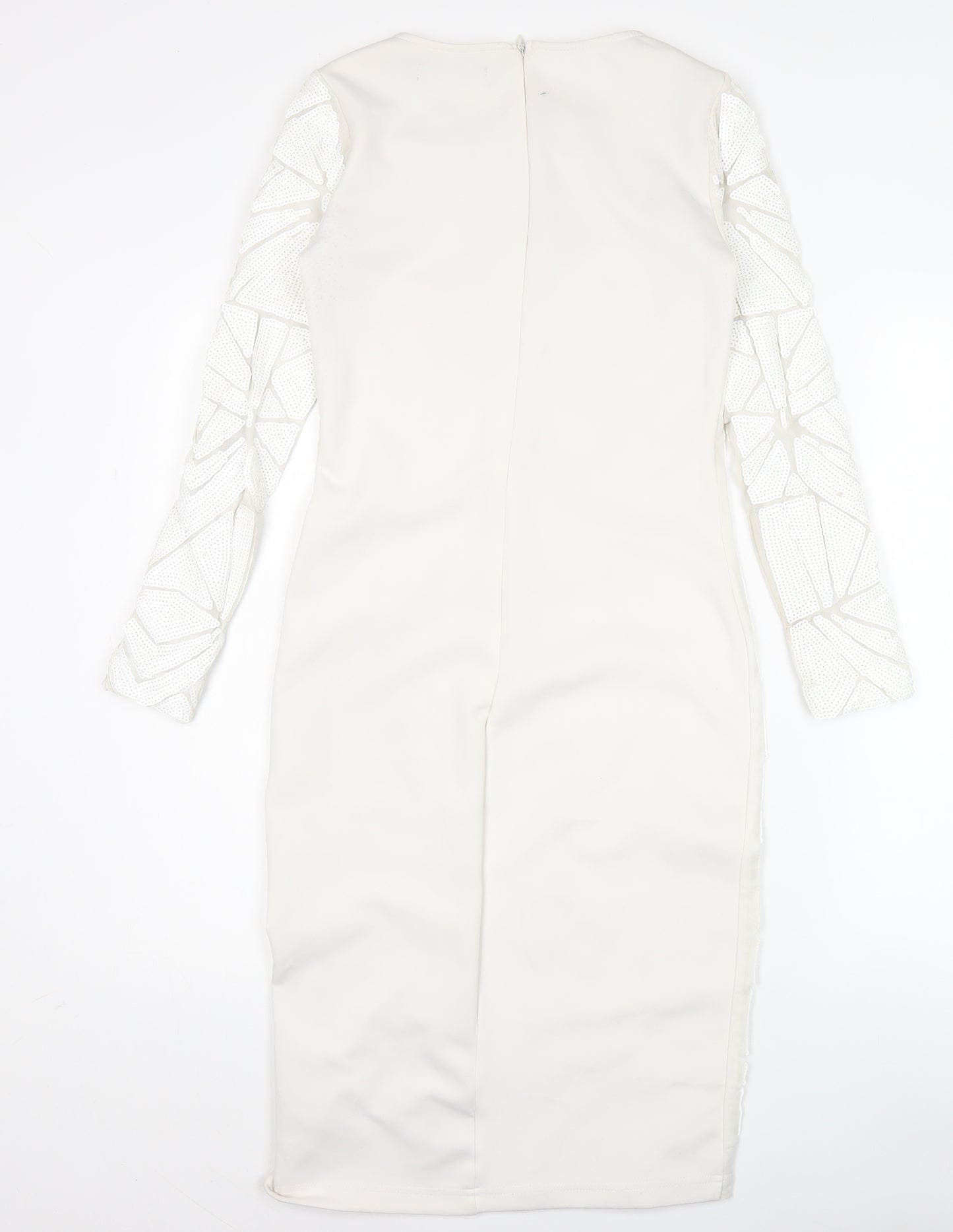 Missguided Women’s White Bodycon Sequin Dress Size 10 Long Sleeve