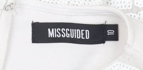 Missguided Women’s White Bodycon Sequin Dress Size 10 Long Sleeve