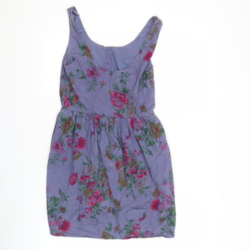 Jack Wills Women’s Purple Floral Skater Dress UK 8 Cotton Sleeveless