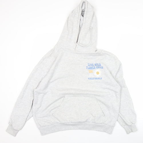 Pull&Bear Teens Grey Graphic Hoodie S California Flower Child