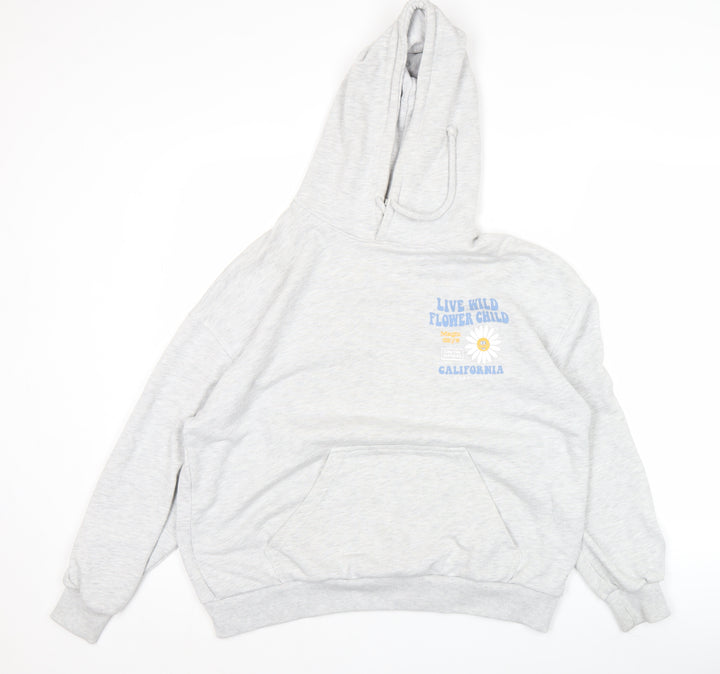 Pull&Bear Teens Grey Graphic Hoodie S California Flower Child