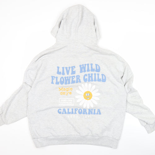 Pull&Bear Teens Grey Graphic Hoodie S California Flower Child