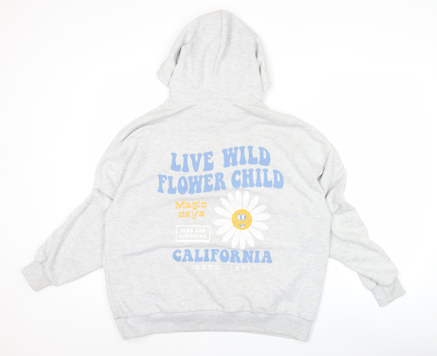 Pull&Bear Teens Grey Graphic Hoodie S California Flower Child