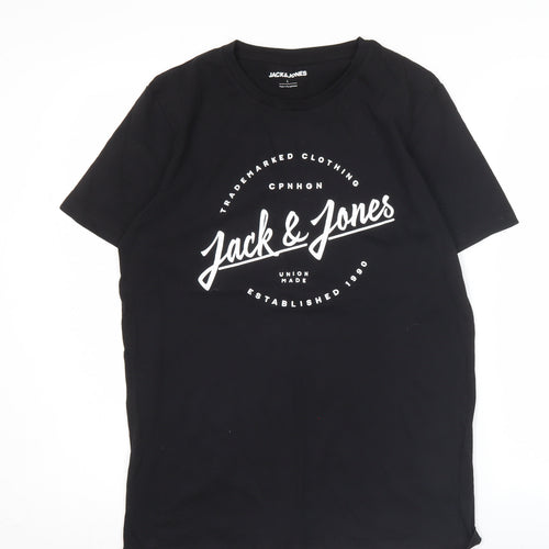 Jack & Jones Men's Black L Graphic Logo Crew Neck Cotton T-Shirt