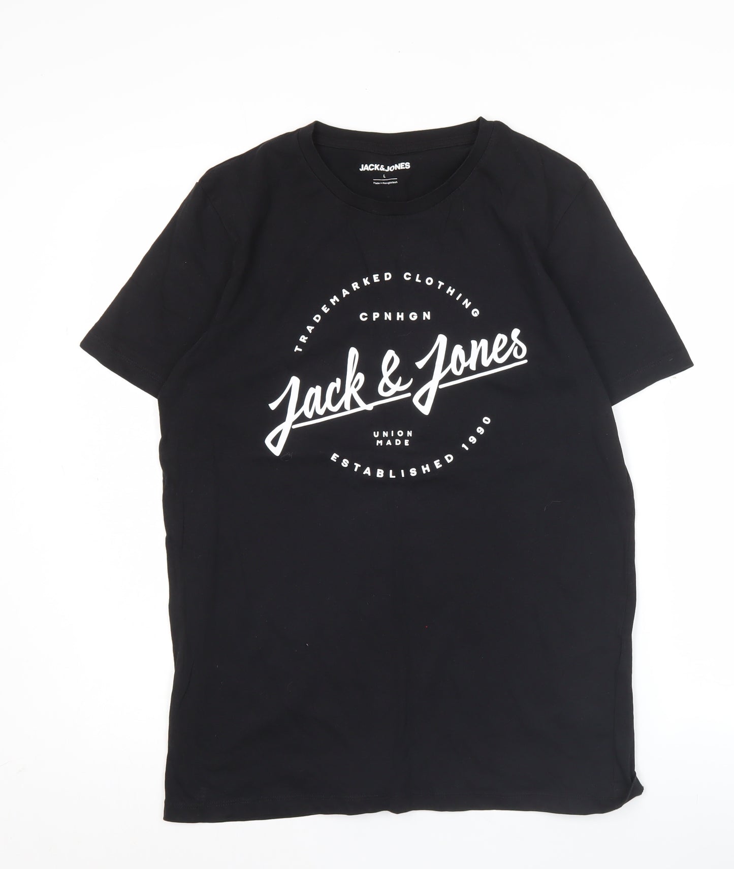Jack & Jones Men's Black L Graphic Logo Crew Neck Cotton T-Shirt