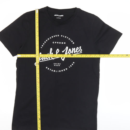 Jack & Jones Men's Black L Graphic Logo Crew Neck Cotton T-Shirt